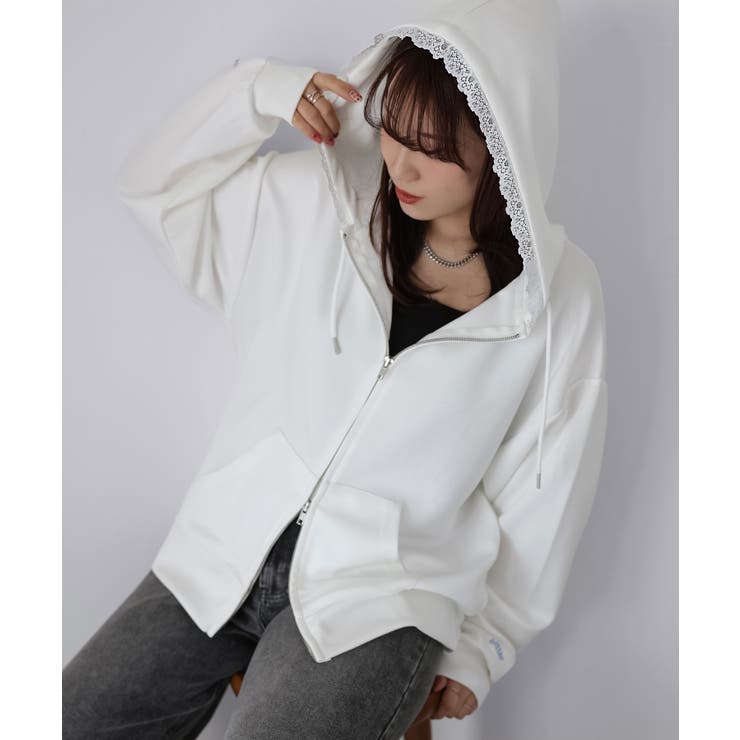 袖ロゴ刺繍レースダブルジップパーカー | Riberry | 詳細画像27 