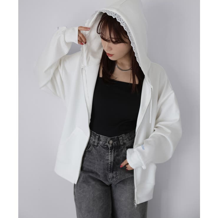 袖ロゴ刺繍レースダブルジップパーカー | Riberry | 詳細画像28 