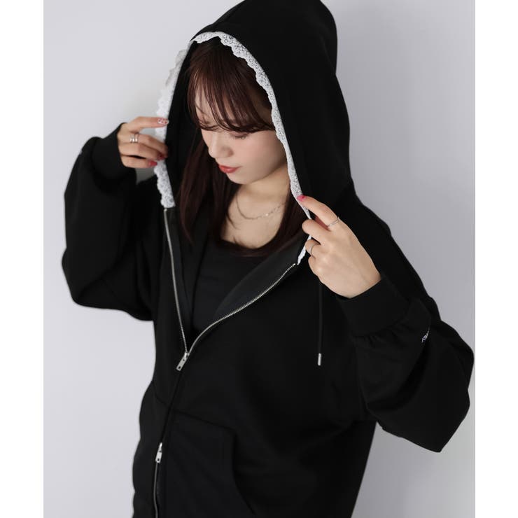 袖ロゴ刺繍レースダブルジップパーカー | Riberry | 詳細画像34 