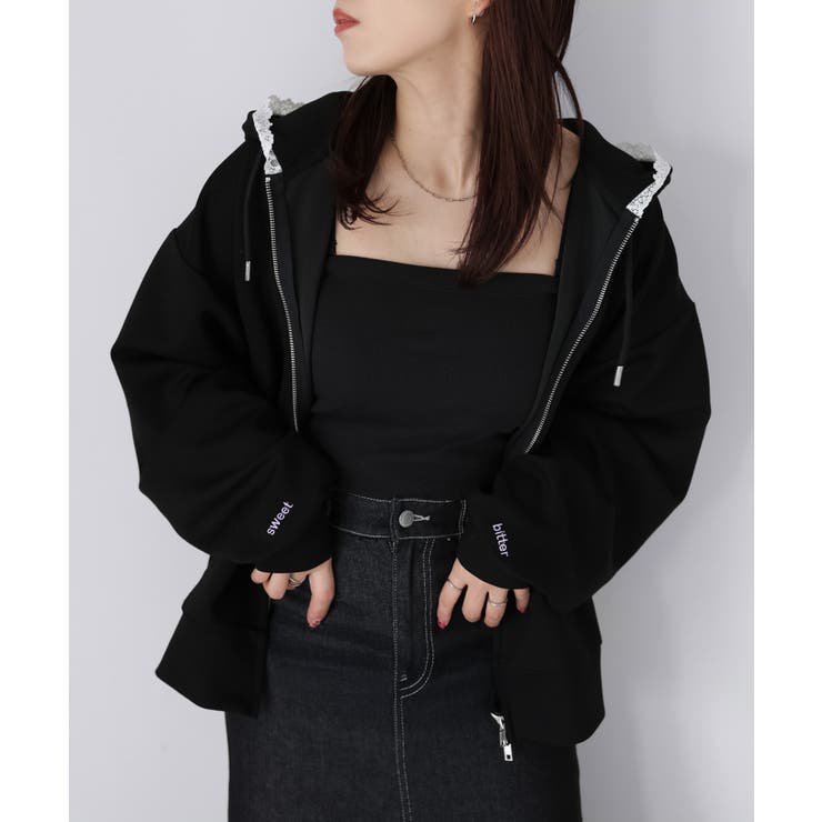 袖ロゴ刺繍レースダブルジップパーカー | Riberry | 詳細画像38 