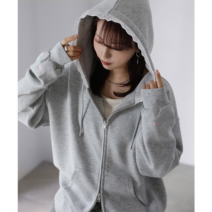 袖ロゴ刺繍レースダブルジップパーカー | Riberry | 詳細画像4 