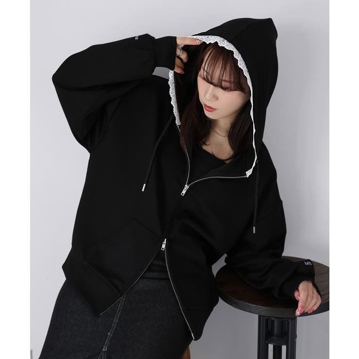 袖ロゴ刺繍レースダブルジップパーカー | Riberry | 詳細画像40 