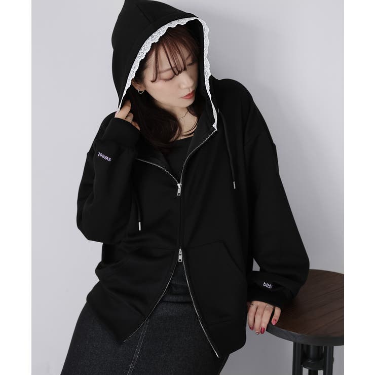 袖ロゴ刺繍レースダブルジップパーカー | Riberry | 詳細画像41 