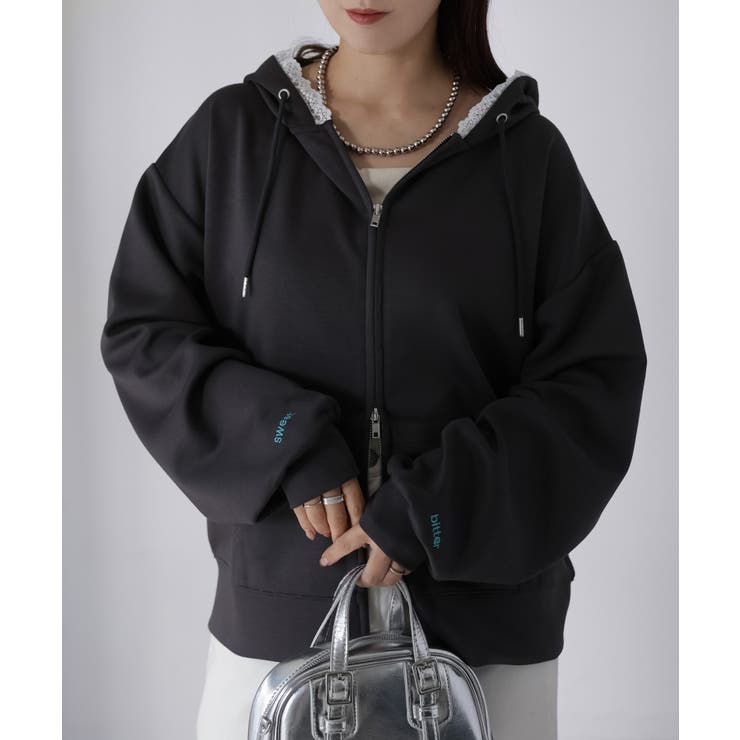 袖ロゴ刺繍レースダブルジップパーカー | Riberry | 詳細画像46 