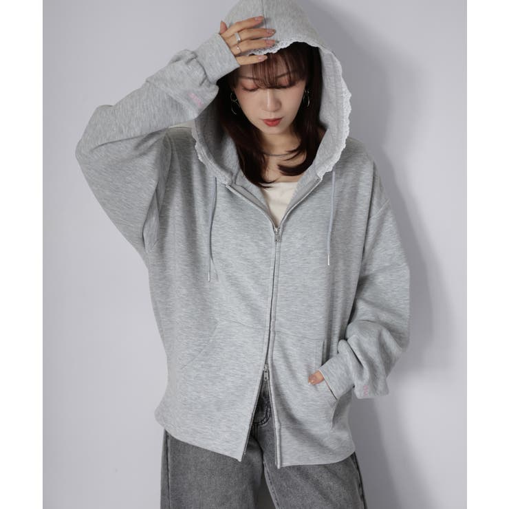 袖ロゴ刺繍レースダブルジップパーカー | Riberry | 詳細画像5 