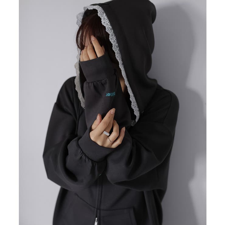 袖ロゴ刺繍レースダブルジップパーカー | Riberry | 詳細画像50 