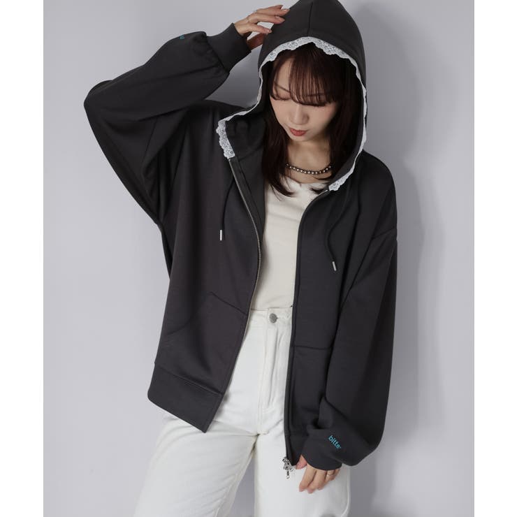 袖ロゴ刺繍レースダブルジップパーカー | Riberry | 詳細画像52 