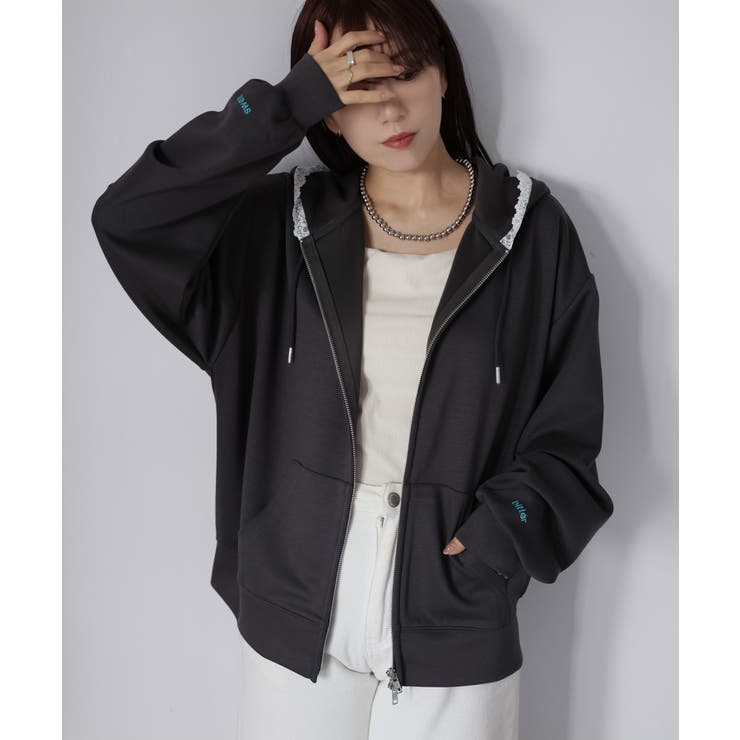 袖ロゴ刺繍レースダブルジップパーカー | Riberry | 詳細画像54 