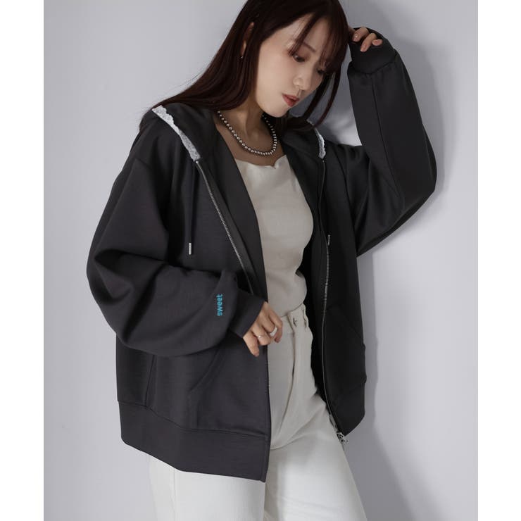 袖ロゴ刺繍レースダブルジップパーカー | Riberry | 詳細画像55 