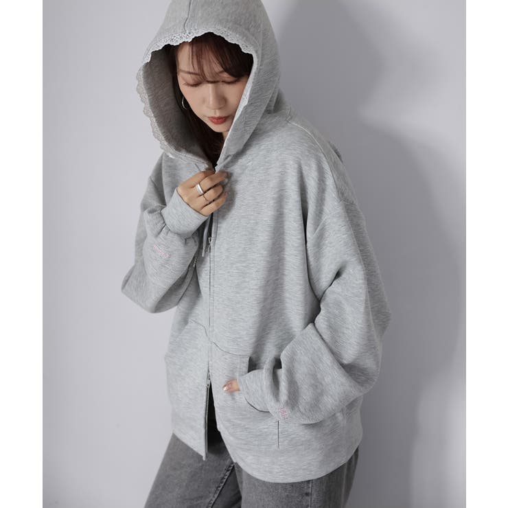 袖ロゴ刺繍レースダブルジップパーカー | Riberry | 詳細画像6 