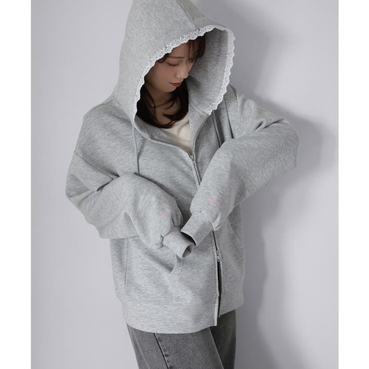 袖ロゴ刺繍レースダブルジップパーカー | Riberry | 詳細画像7 