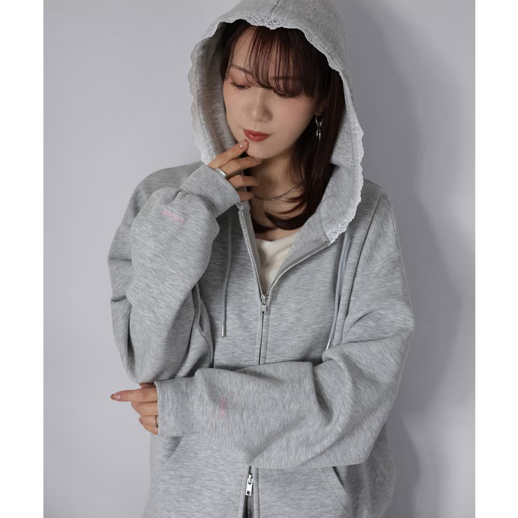 袖ロゴ刺繍レースダブルジップパーカー | Riberry | 詳細画像9 