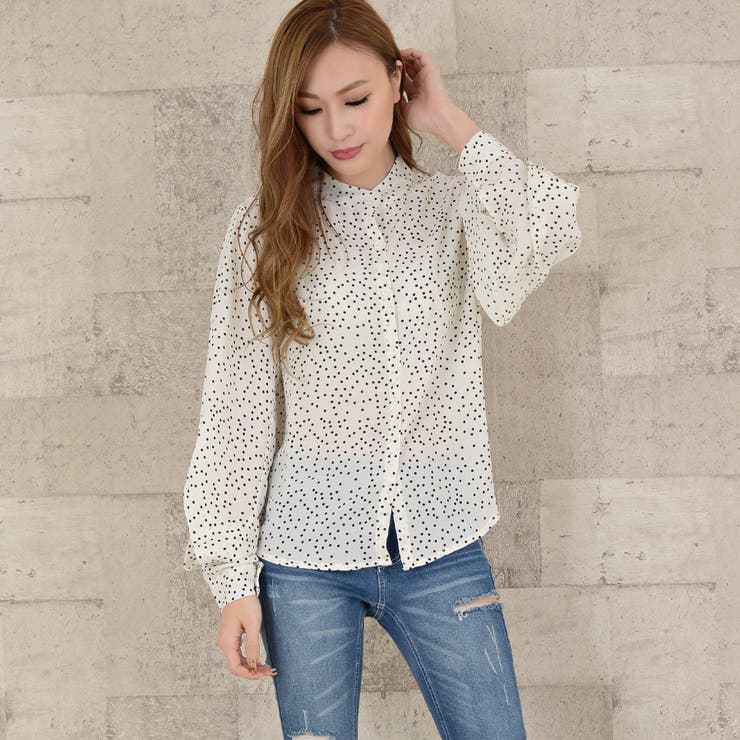 Nymphai 変形ドットパネルフレアコート 個性的 水玉 女優襟 楽天市場】【OUTLET SALE】トップス《キャミ付きシアードット