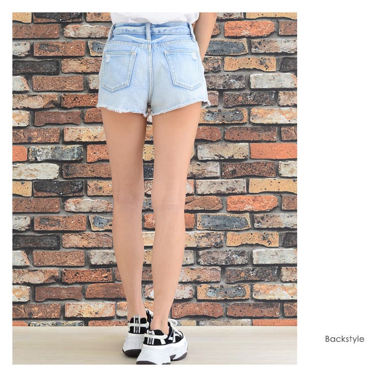 ワイドヘムデニムショートパンツ ダメージ ショーパン[品番