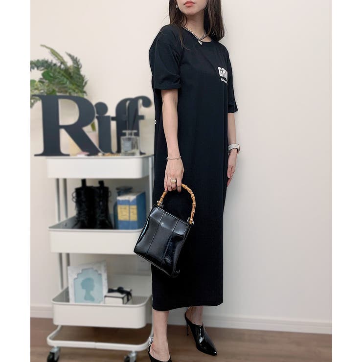 スリット入りMARTIAL半袖ワンピース ロングワンピース Tシャツ 