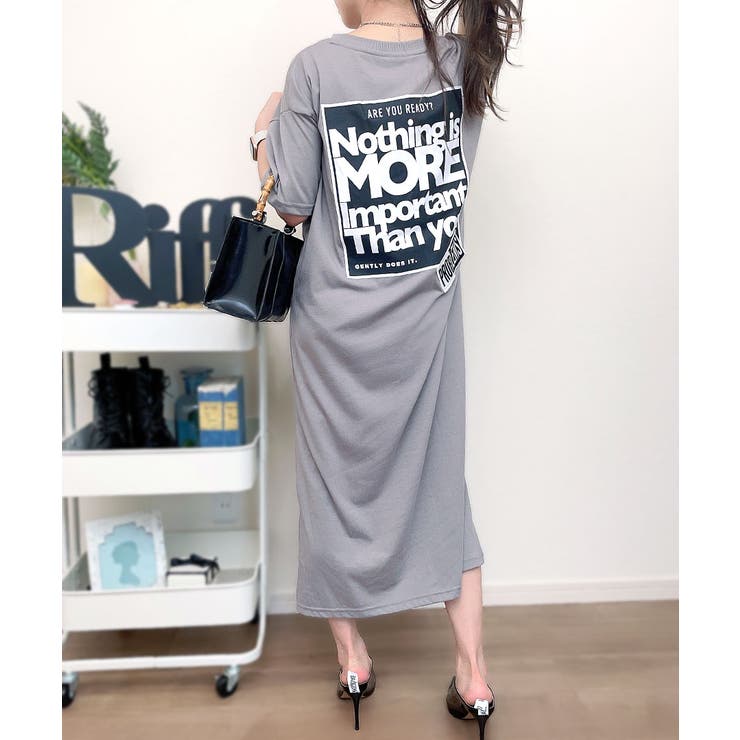 スリット入りMORE半袖ワンピース ロングワンピース Tシャツワンピース
