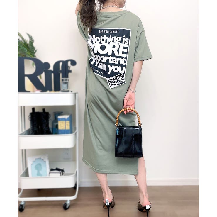 スリット入りMORE半袖ワンピース ロングワンピース Tシャツワンピース