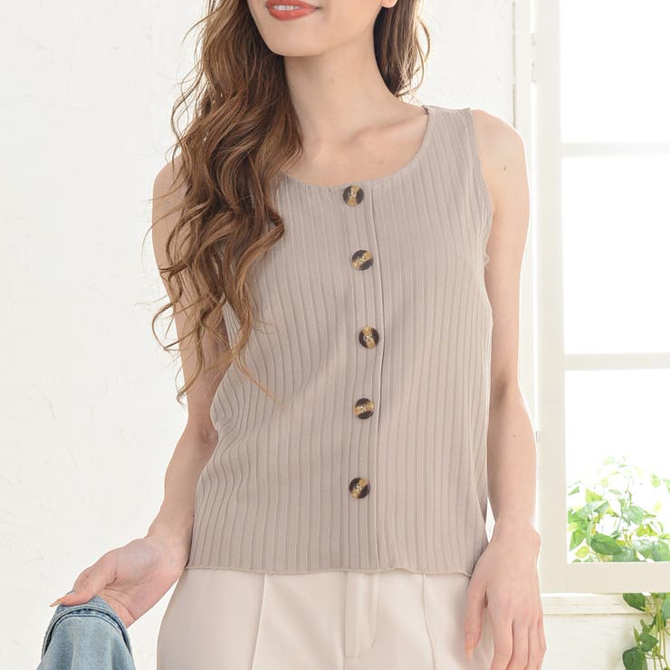 SHISHIKUI ベージュ　 リブ編み タンクトップ ベージュ リブ編み タンクトップ - メルカリ