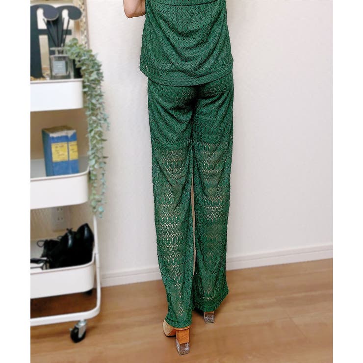 レースワイドパンツ ロングパンツ レースパンツ[品番