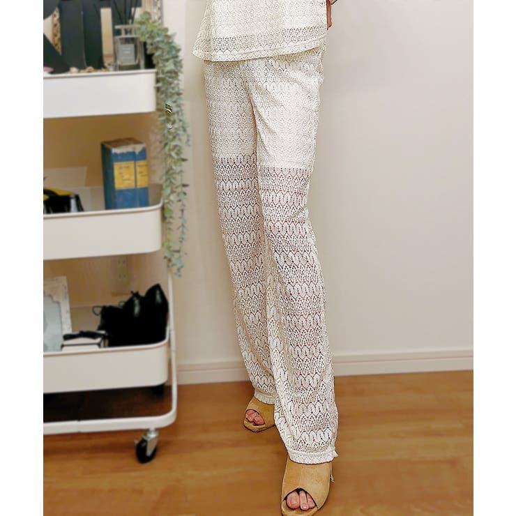 GWセール！RYLLIS(リリス）ラッセルレースパンツWHITE レースワイドパンツ ロングパンツ レースパンツ[品番