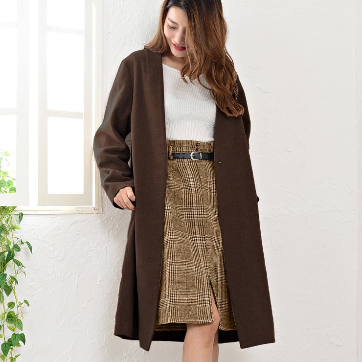 モカ | ノーカラーコート ロングコート ベーシック アウター Riff リフ | Riff