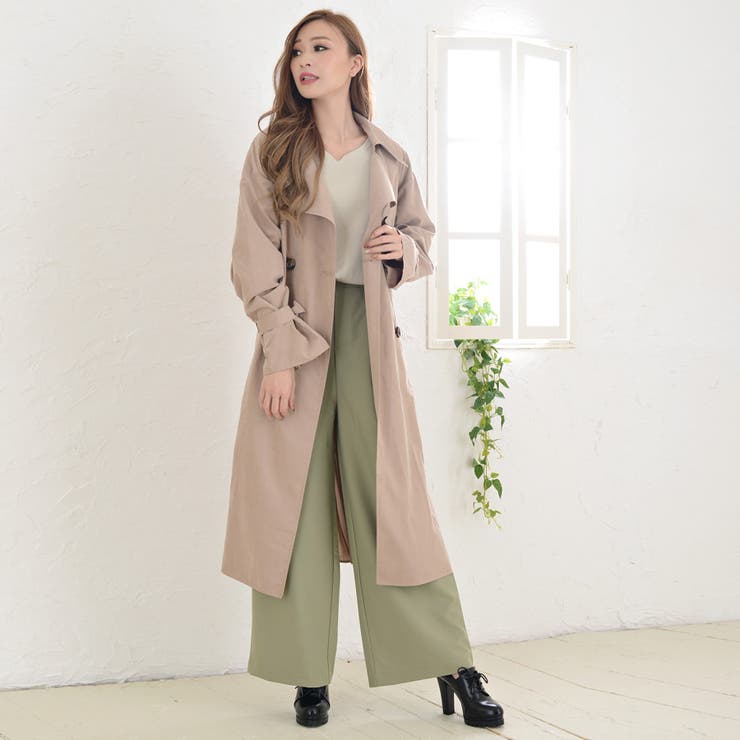 新しい到着 バックプリーツスプリングコート ピンクベージュ 人気特価激安