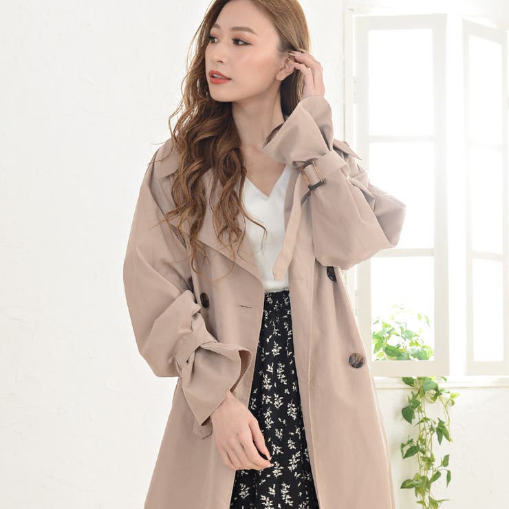 新しい到着 バックプリーツスプリングコート ピンクベージュ 人気特価激安