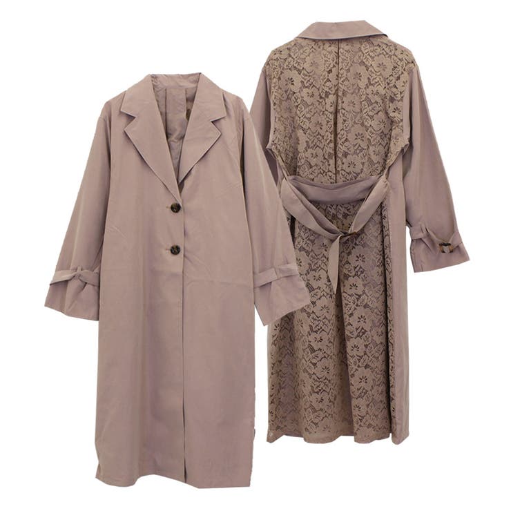 バック総レーストレンチコート アウター スプリングコート[品番