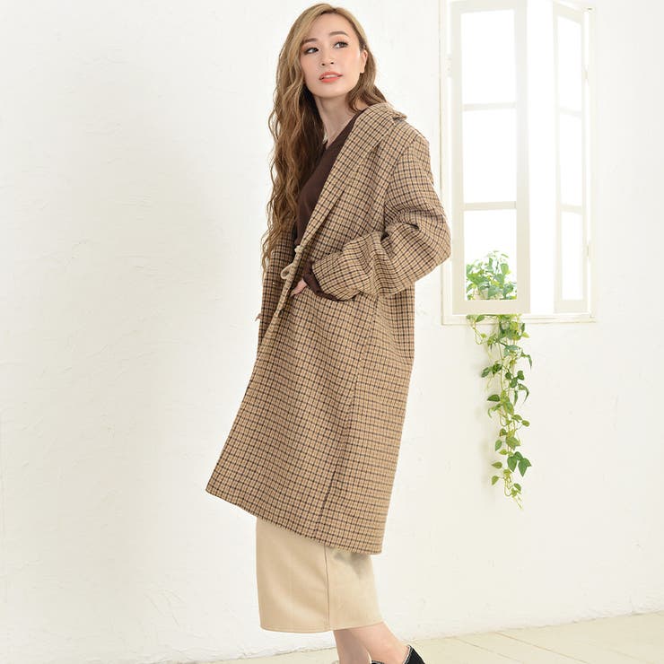 DKNY ツイードコート 丸襟 総裏 チェック サイズ4*XC733 チェック柄裏地ロングコート | レディースファッション通販 - DHOLIC