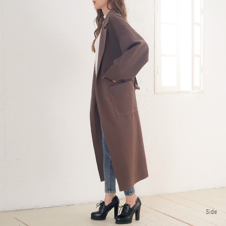 極美品クルニ タイロッケントレンチコート ロングコート サイドスリット 22SS サイドスリットBIGロングコート ダブルフェイス スリット[品番