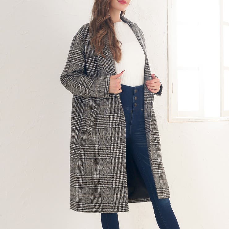 グレンチェック柄チェスターコート アウター ツイード[品番