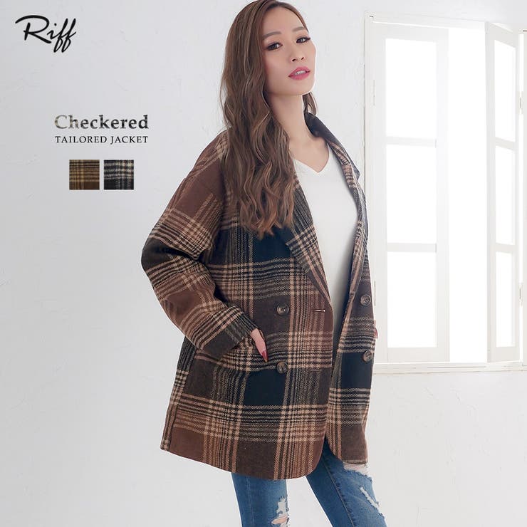 ミドル丈チェック柄ジャケット アウター ツイード[品番：NETW0000733