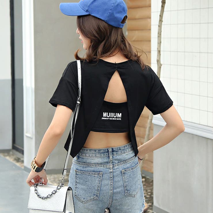 背中あきロゴTシャツ プルオーバー カットソー[品番 背中あきロゴTシャツ プルオーバー カットソー[品番