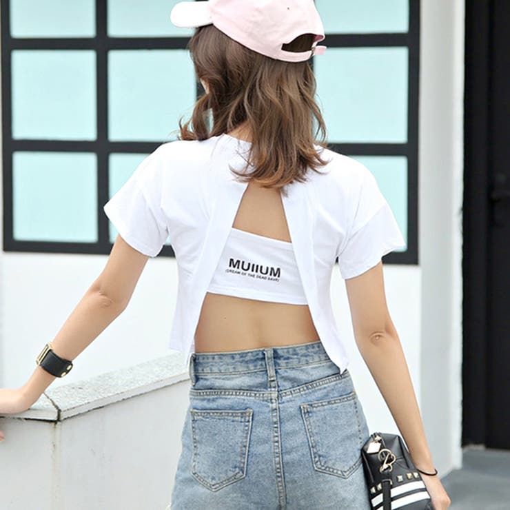 新品タグ付き❣️dia ワッペン付き 背中空き 7分袖Tシャツ