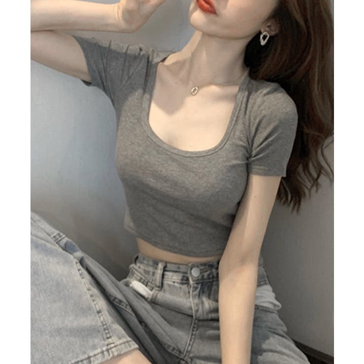 UネックカラーTシャツ ショート丈 クロップド丈 | Riff | 詳細画像33 