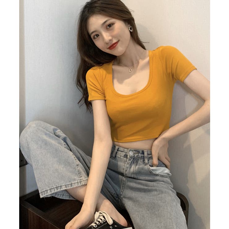 UネックカラーTシャツ ショート丈 クロップド丈 | Riff | 詳細画像24 