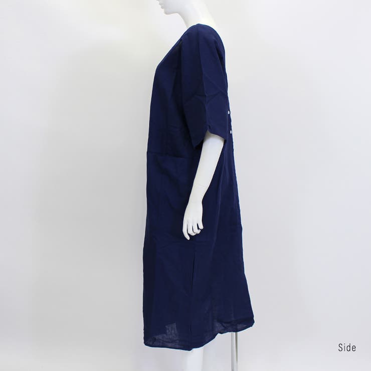 ポケット付きワンピース リネン コットン[品番：NETW0000277]｜Riff