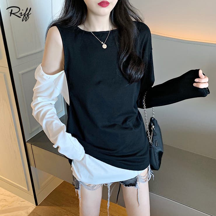 肩あきデザインロングtシャツ 肩出し オープンショルダー 品番 Netw Riff リフ のレディースファッション通販 Shoplist ショップリスト