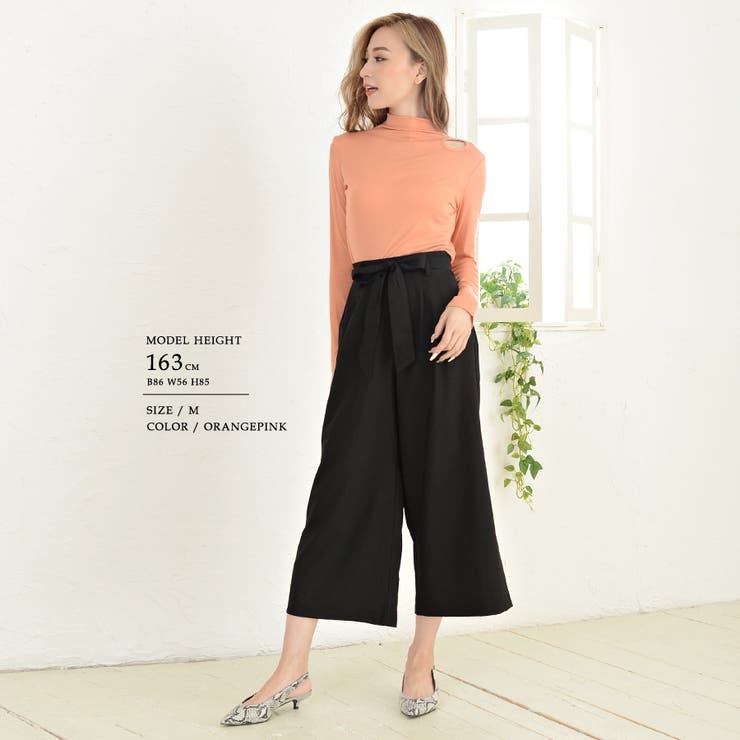 ハイネック長袖デザイントップス ダメージ 穴あき[品番