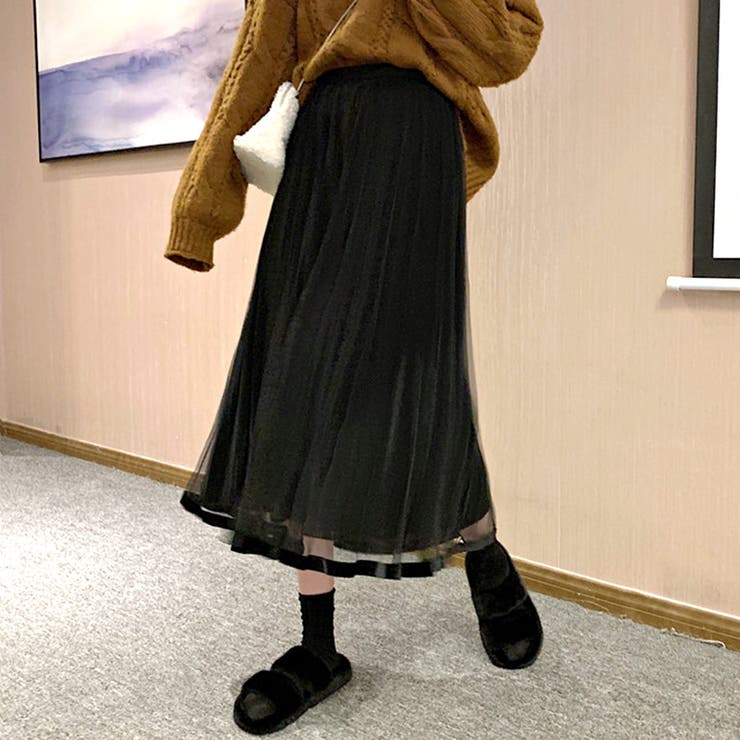 プリーツシースルースカート フレアスカート チュールスカート