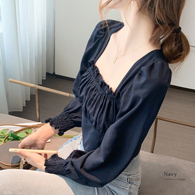 背中あきスクエアシャーリングトップス カットソー シャツ[品番