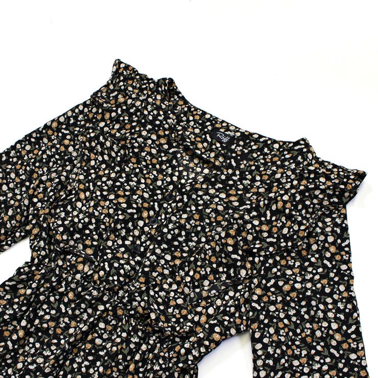 小花柄シフォンワンピース ロングワンピース フリル[品番