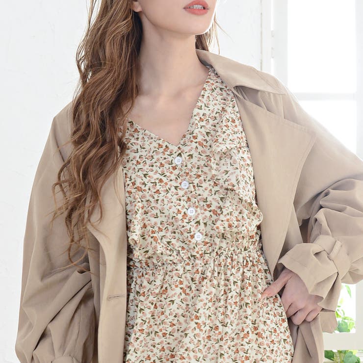小花柄シフォンワンピース ロングワンピース フリル[品番