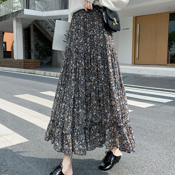 新品 RADIATE Msize ロングスカート　スコットクラブ系列　花柄 花柄ロングプリーツスカート フラワープリント シフォン[品番