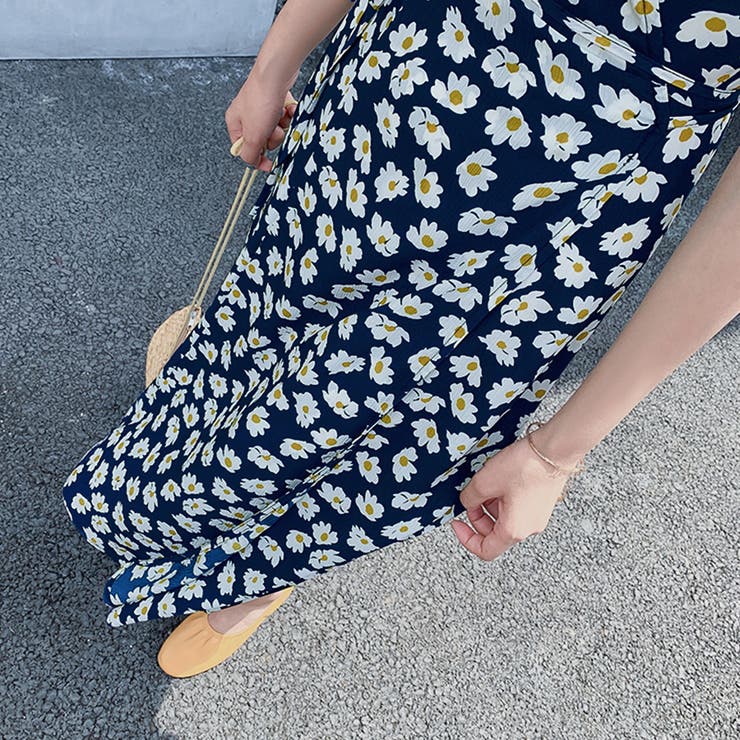 花柄カシュクールワンピース ロングワンピース 羽織り[品番 花柄カシュクールワンピース ロングワンピース 羽織り[品番