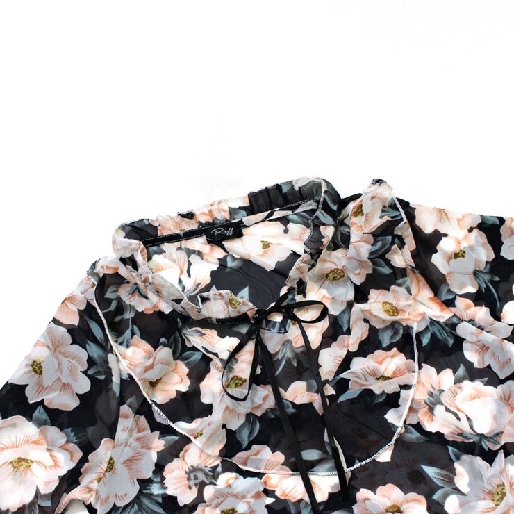 美品✨Rouje ルージュ シルク100% 花柄 ブラウス オープンカラーシャツ