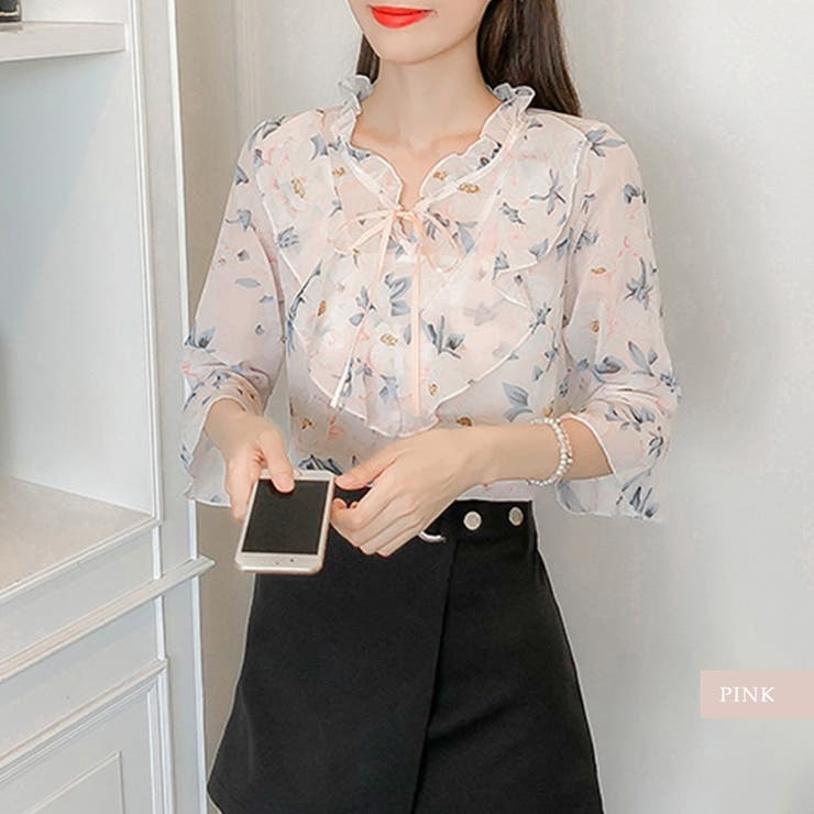 花柄ブラウス シャツ プルオーバー[品番：NETW0000624]｜Riff