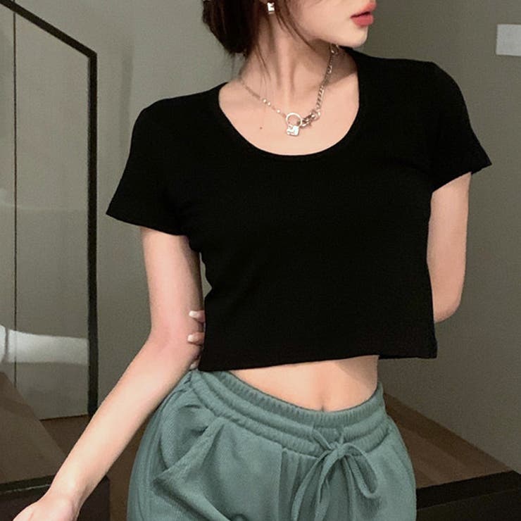 ショート丈カラーTシャツ カットソー インナー[品番