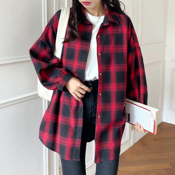 値下げしました】askyy チェック チュニック RED/BLK 値下げしました