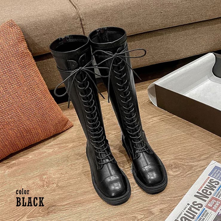 レースアップロングブーツ 編み上げ シューズ[品番：NETW0000874